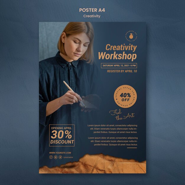 Poster verticale per laboratorio di ceramica creativa con donna