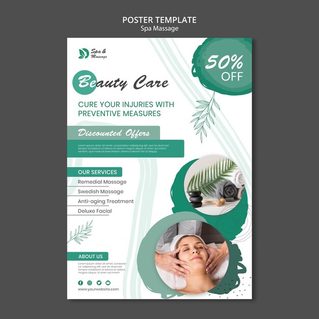 Poster verticale per massaggio termale con donna