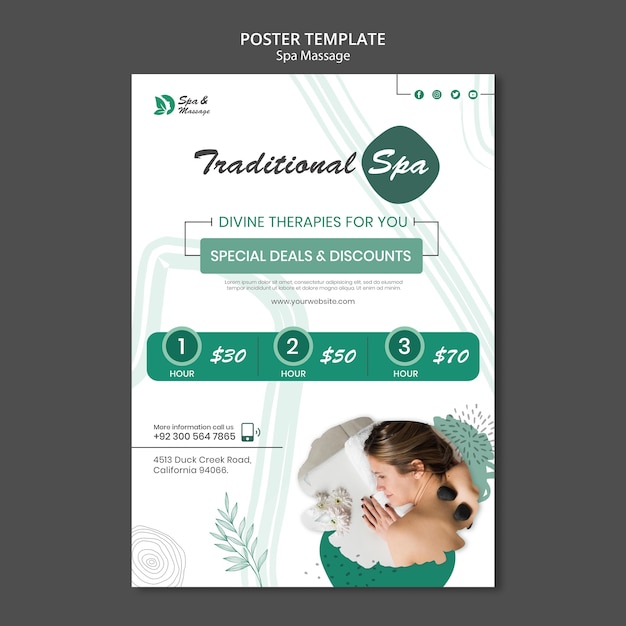 Poster verticale per massaggio termale con donna