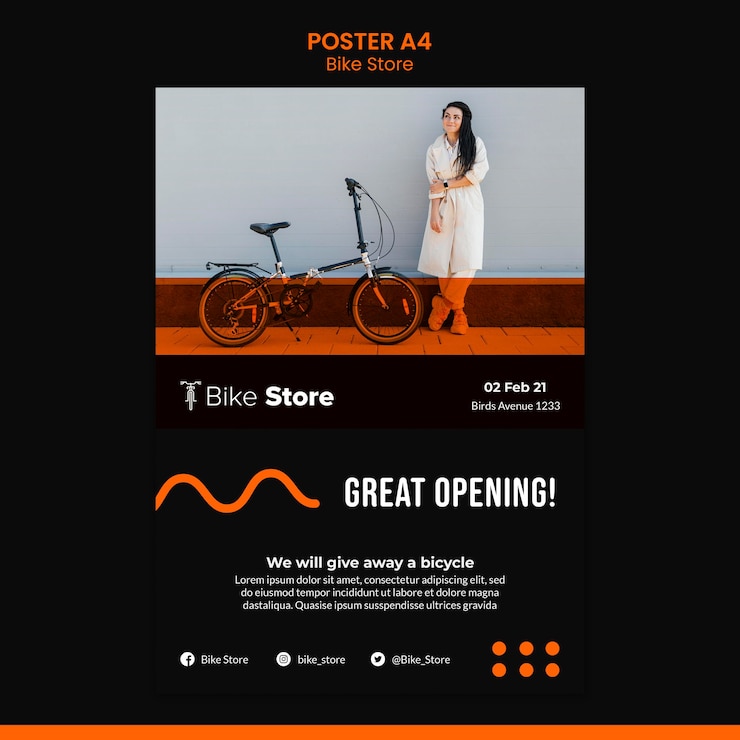 PSD gratuito poster verticale per negozio di biciclette