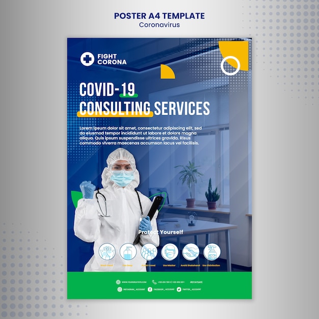 Gratis PSD postersjabloon voor covid19-adviesdiensten