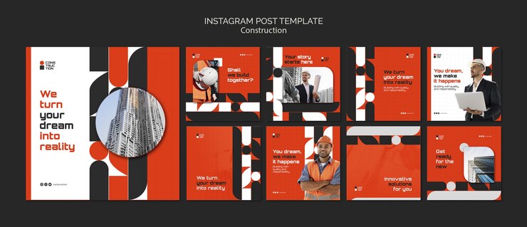 PSD Gratis postingan instagram proyek konstruksi