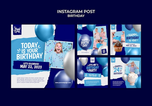 PSD gratuito posts realistas de celebración de cumpleaños en instagram