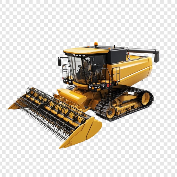 PSD gratuito potente raccoglitore giallo pronto per il raccolto macchina agricola tecnologia agricola efficiente
