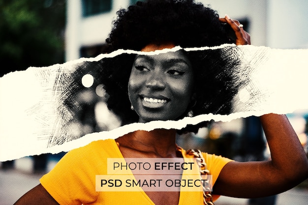 Gratis PSD potloodtekening op gescheurd papier foto-effectontwerp