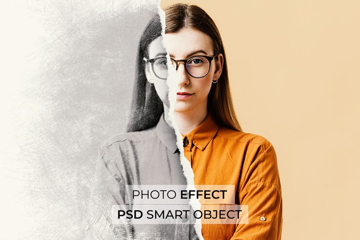 Gratis PSD potloodtekening op gescheurd papier foto-effectontwerp
