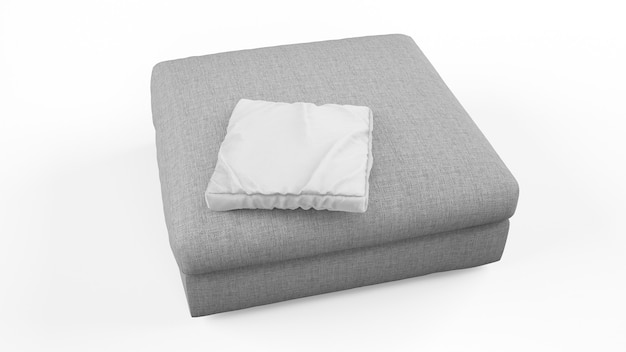 Pouf o poggiapiedi grigio con cuscino isolato