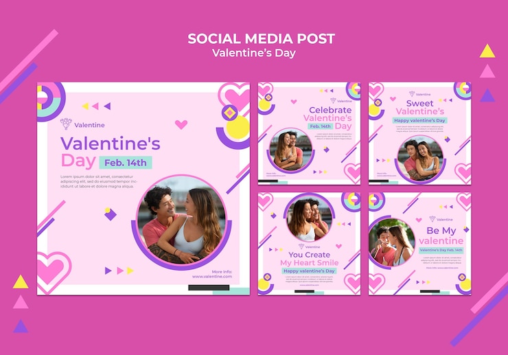 PSD gratuito precioso conjunto de publicaciones en redes sociales del día de san valentín.