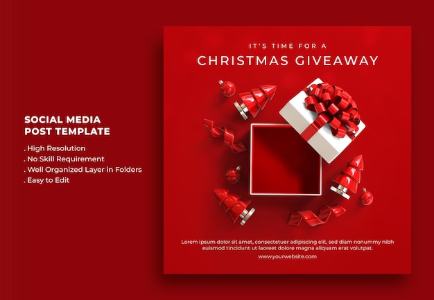 Gratis PSD prettige kerstdagen en een gelukkig nieuwjaar giveaway social media post-sjabloon