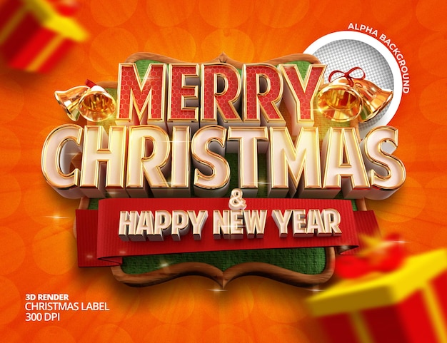 Gratis PSD prettige kerstdagen en gelukkig nieuwjaar banner met 3d render label template