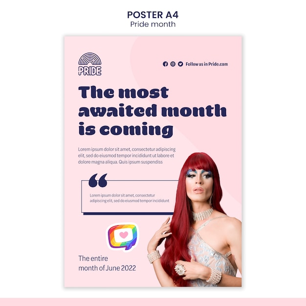 Gratis PSD pride maand verticale postersjabloon met lgbt-persoon