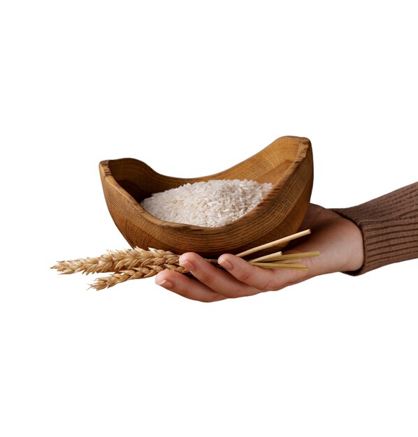 Un primer plano del arroz aislado