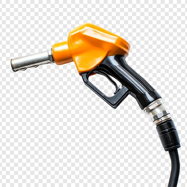 Primer plano de una boquilla de combustible Detalle de la bomba de gas naranja y negra