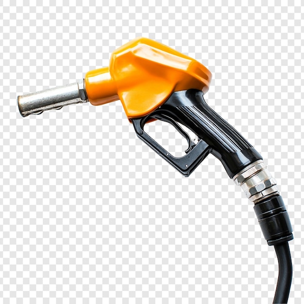 Primer plano de una boquilla de combustible Detalle de la bomba de gas naranja y negra