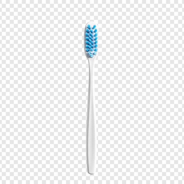 Primer plano de un cepillo de dientes con cerdas azules sobre un fondo transparente Higiene bucal cuidado dental dientes sanos