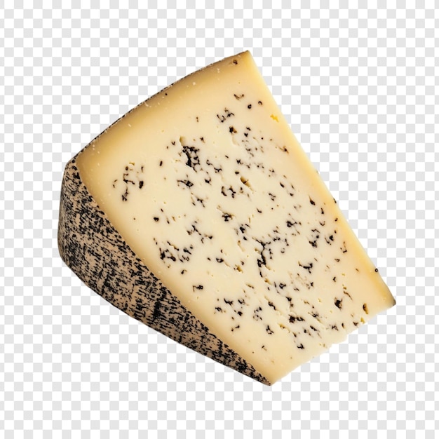 Un primer plano de una cuña de queso incrustado con pimienta cremosa