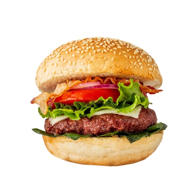 Un primer plano de la hamburguesa aislada
