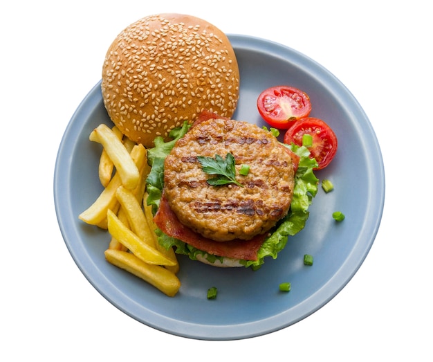 Un primer plano de la hamburguesa aislada