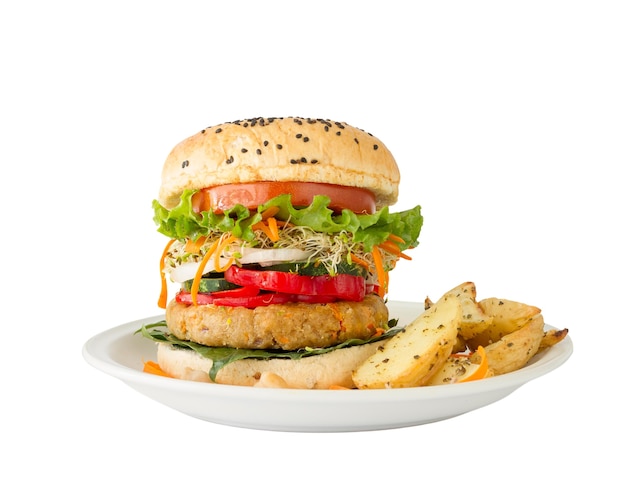 Un primer plano de la hamburguesa aislada