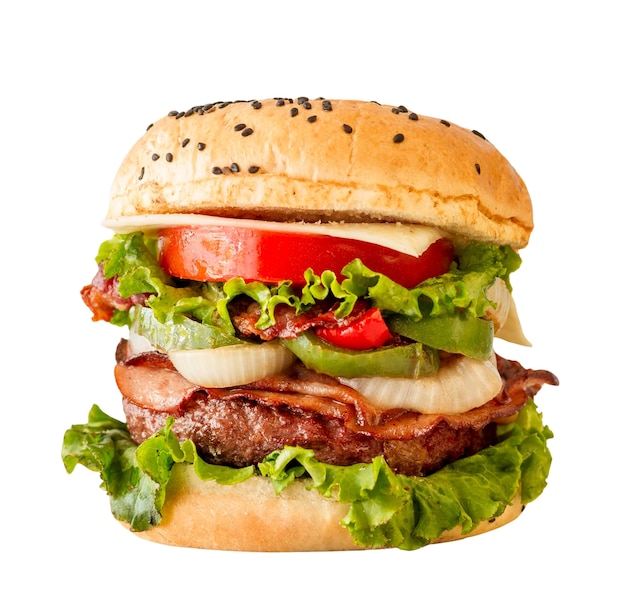 Un primer plano de la hamburguesa aislada