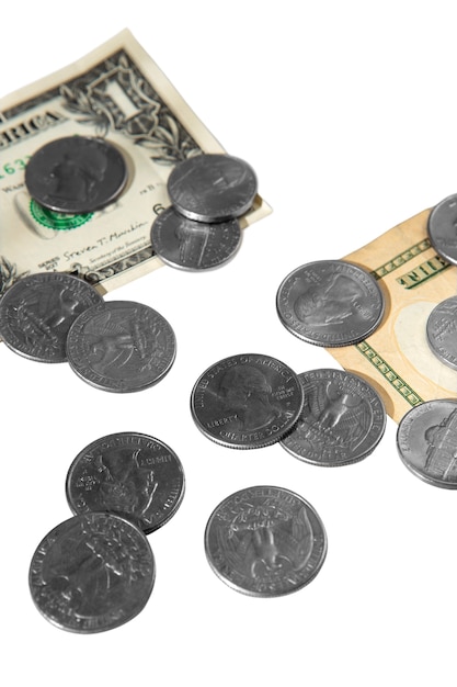 Primer plano de las monedas aisladas