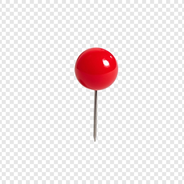 Un primer plano de un solo alfiler rojo en un fondo transparente