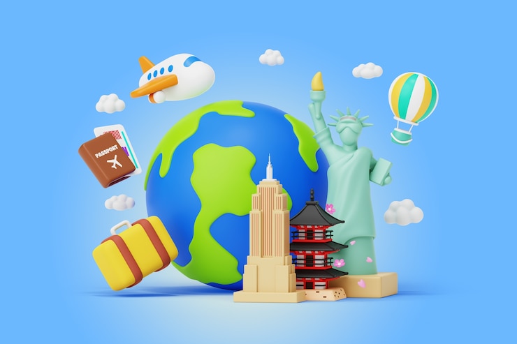 PSD gratuito priorità bassa della rappresentazione 3d della giornata mondiale del turismo