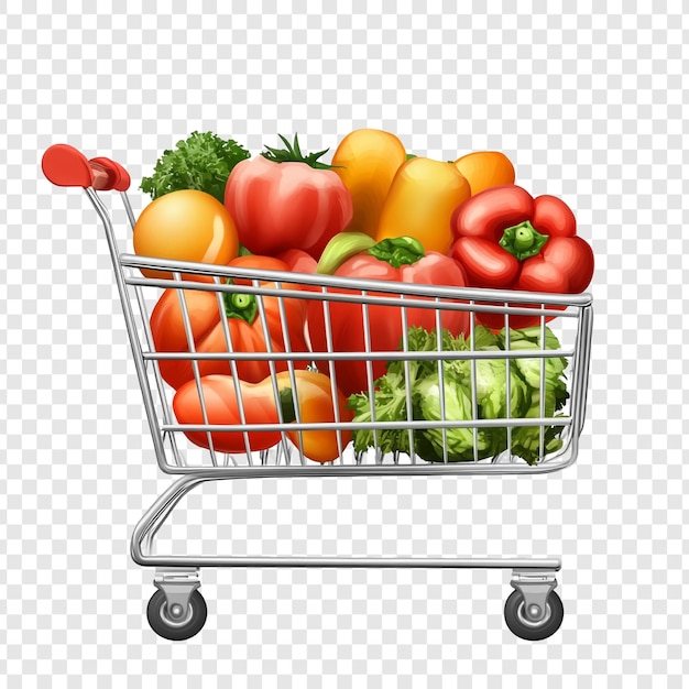 Producto fresco en un carrito de compras Una vibrante exhibición de verduras de colores