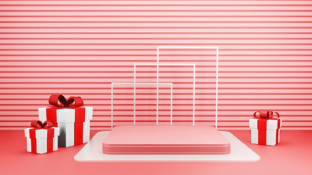 Productplaatsing presentatie podium kerstcadeaus geschenken staan abstracte 3d-weergave