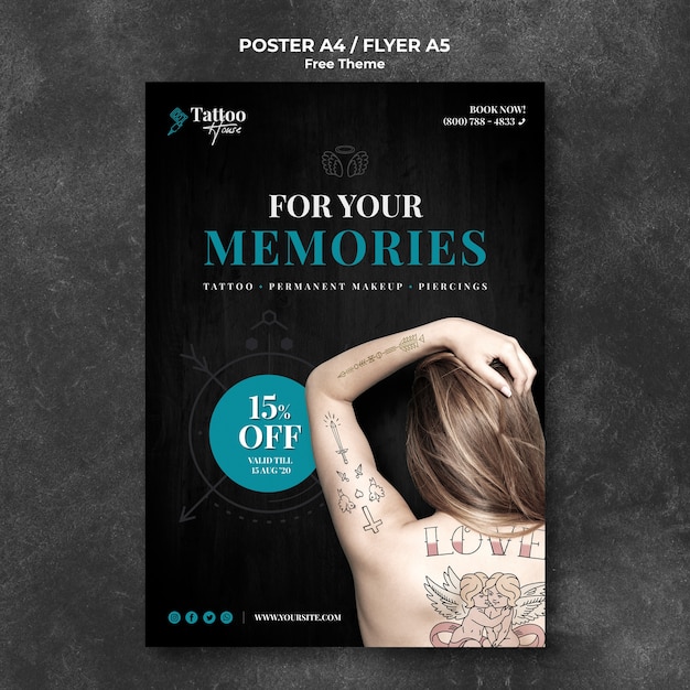 Gratis PSD professionele tattoo studio poster sjabloon