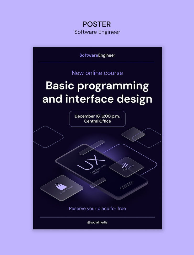 PSD gratuito progettazione del modello del poster dell'ingegnere software