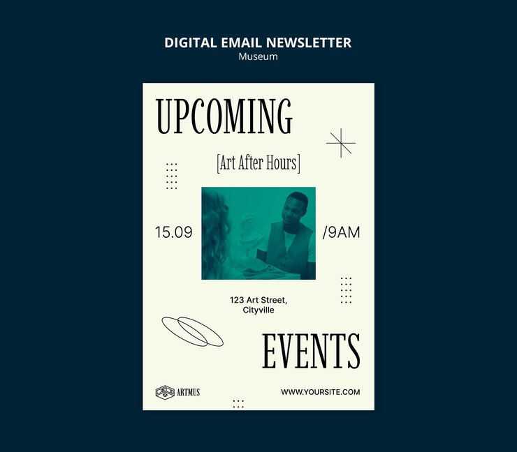 PSD gratuito progettazione del modello della newsletter digitale del museo