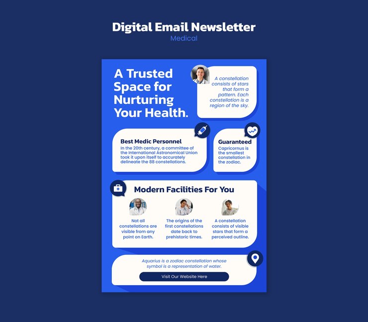 PSD gratuito progettazione del modello della newsletter medica