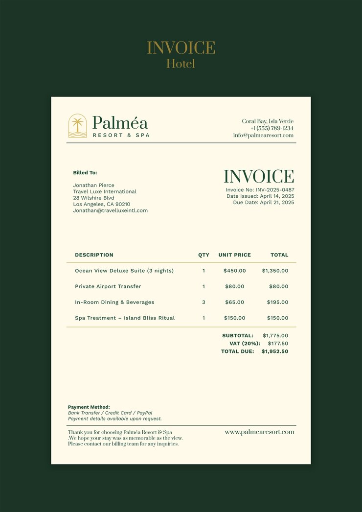 PSD gratuito progettazione del modello di fattura dell'hotel