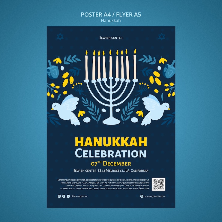 PSD gratuito progettazione del modello di hanukkah
