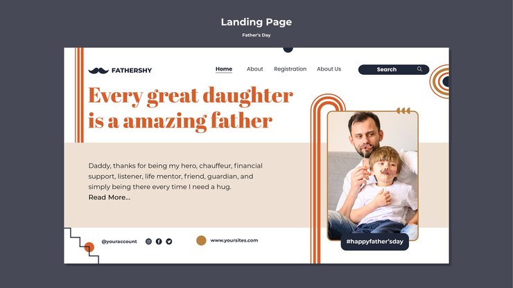 PSD gratuito progettazione del modello di pagina di destinazione per la festa del papà