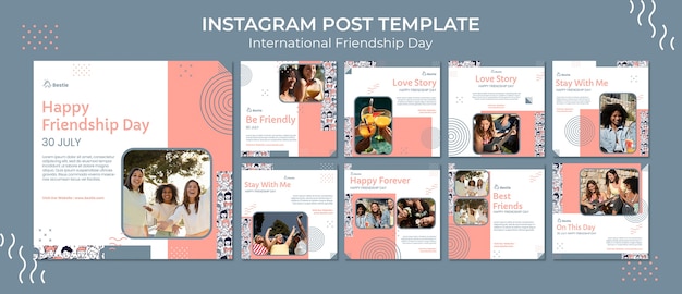 Progettazione del modello di post di instagram del giorno dell'amicizia