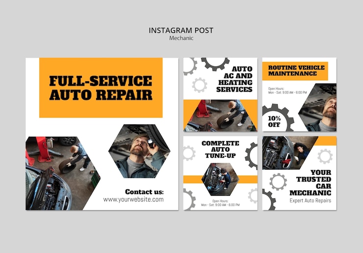 PSD gratuito progettazione del modello di post di instagram meccanico