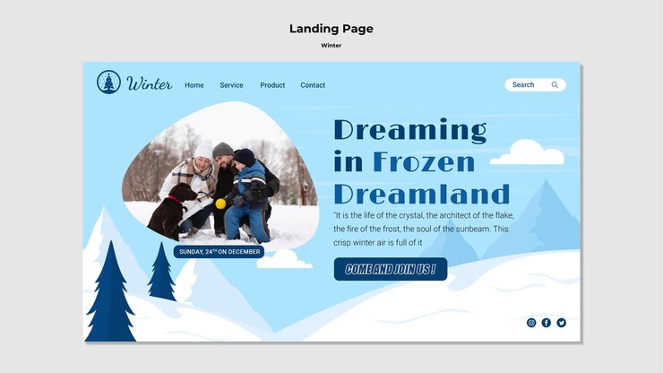 PSD gratuito progettazione del modello invernale della pagina di destinazione