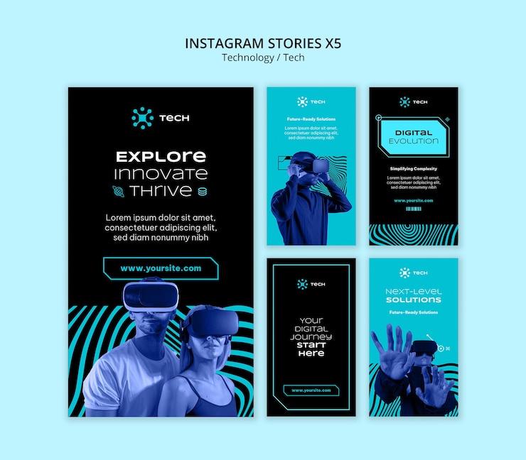 PSD gratuito progettazione di modelli di storie di instagram di tecnologia