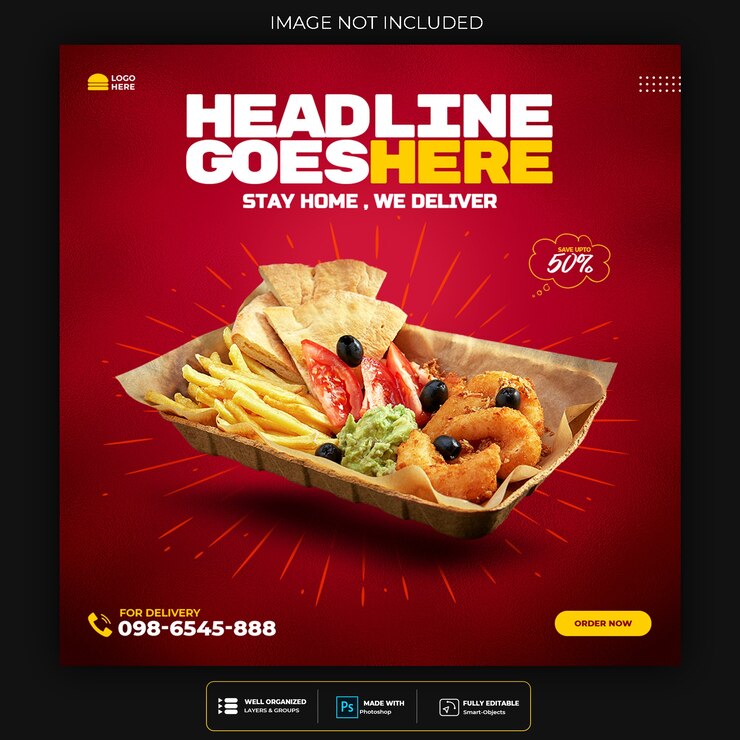Promoción de alimentos en las redes sociales y plantilla de diseño de banners