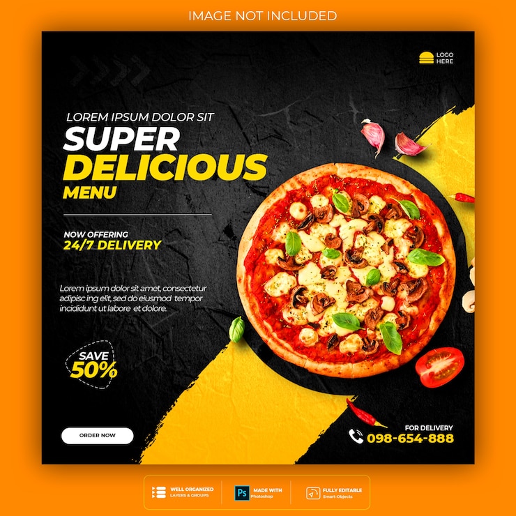 Promoción de alimentos en las redes sociales y plantilla de diseño de banners