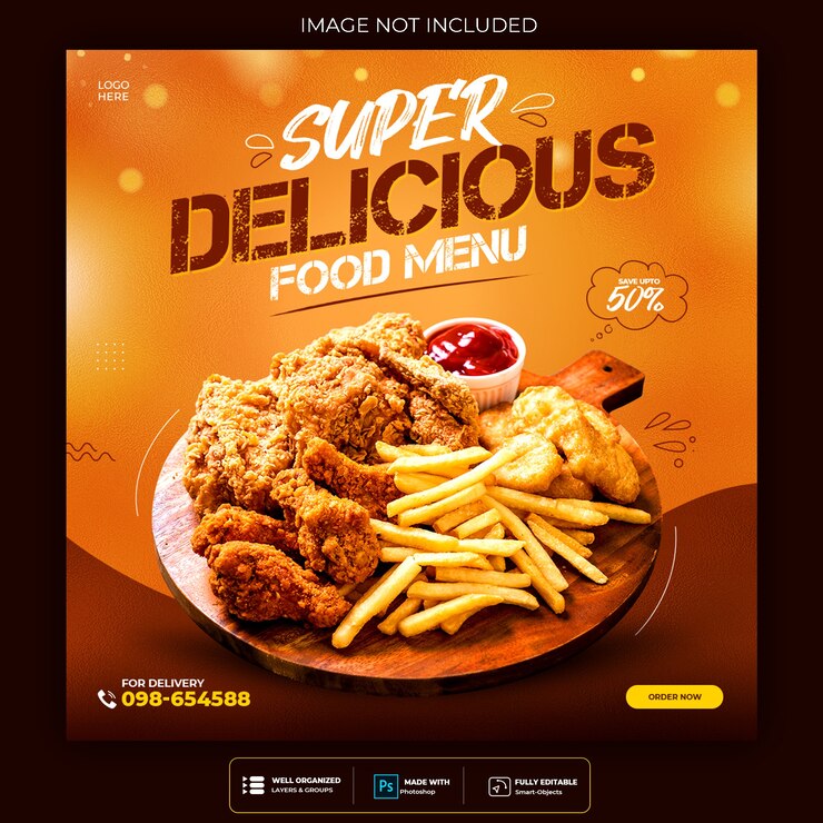 Promoción de alimentos en las redes sociales y plantilla de diseño de post de banner de Instagram