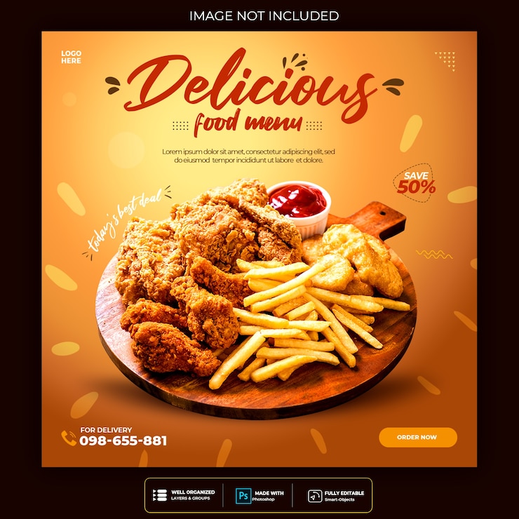 PSD gratuito promoción de alimentos en las redes sociales y plantilla de diseño de post de banner de instagram