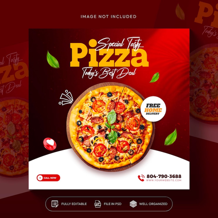 PSD gratuito promoción de comida de pizza sabrosa en las redes sociales y diseño de plantillas de publicaciones de banners en instagram