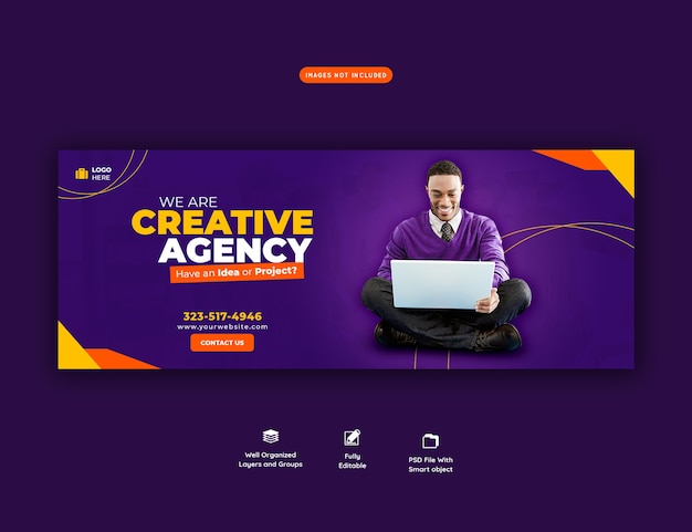 Promoción empresarial y plantilla de portada de facebook creativa