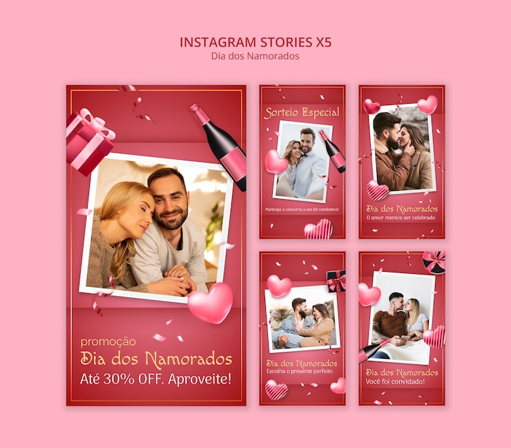 PSD gratuito promoción de historias de instagram para el día de san valentín