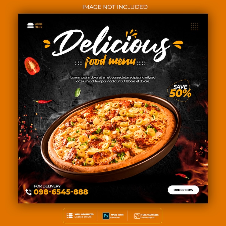 Promoción de redes sociales de alimentos y plantilla de diseño de publicación de banner