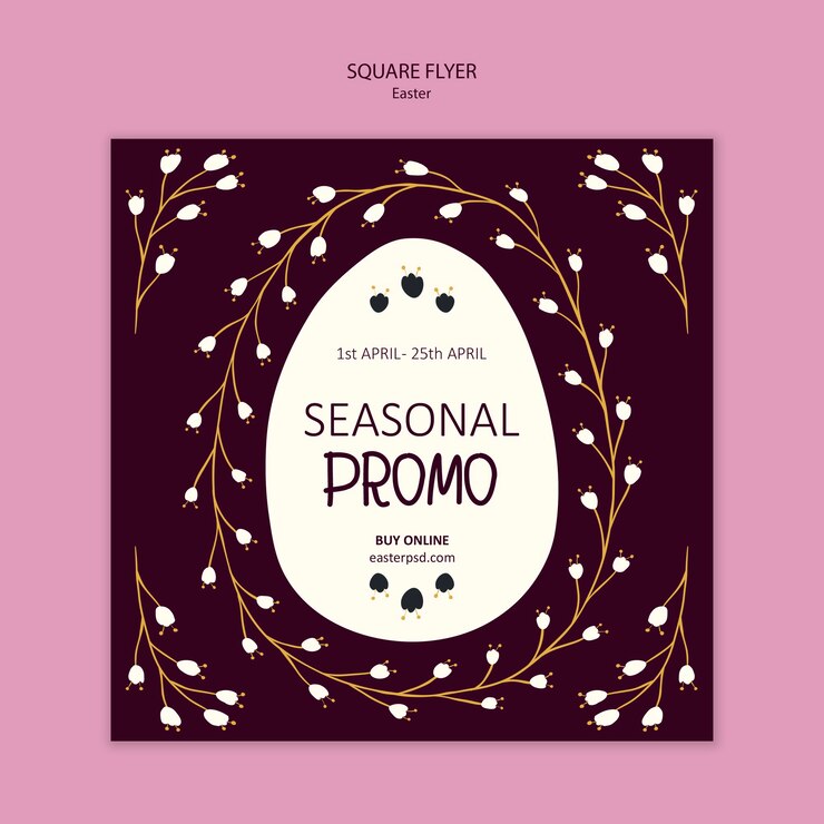 PSD gratuito promocional de temporada de pascua y folleto cuadrado de ramas