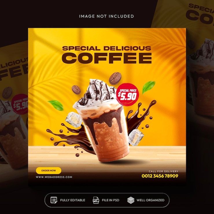 PSD gratuito promozione del menu delle bevande della caffetteria social media instagram post banner template design